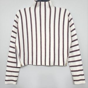 MAJE Brief Striped Turtle Collar Knitted Crop Sweater